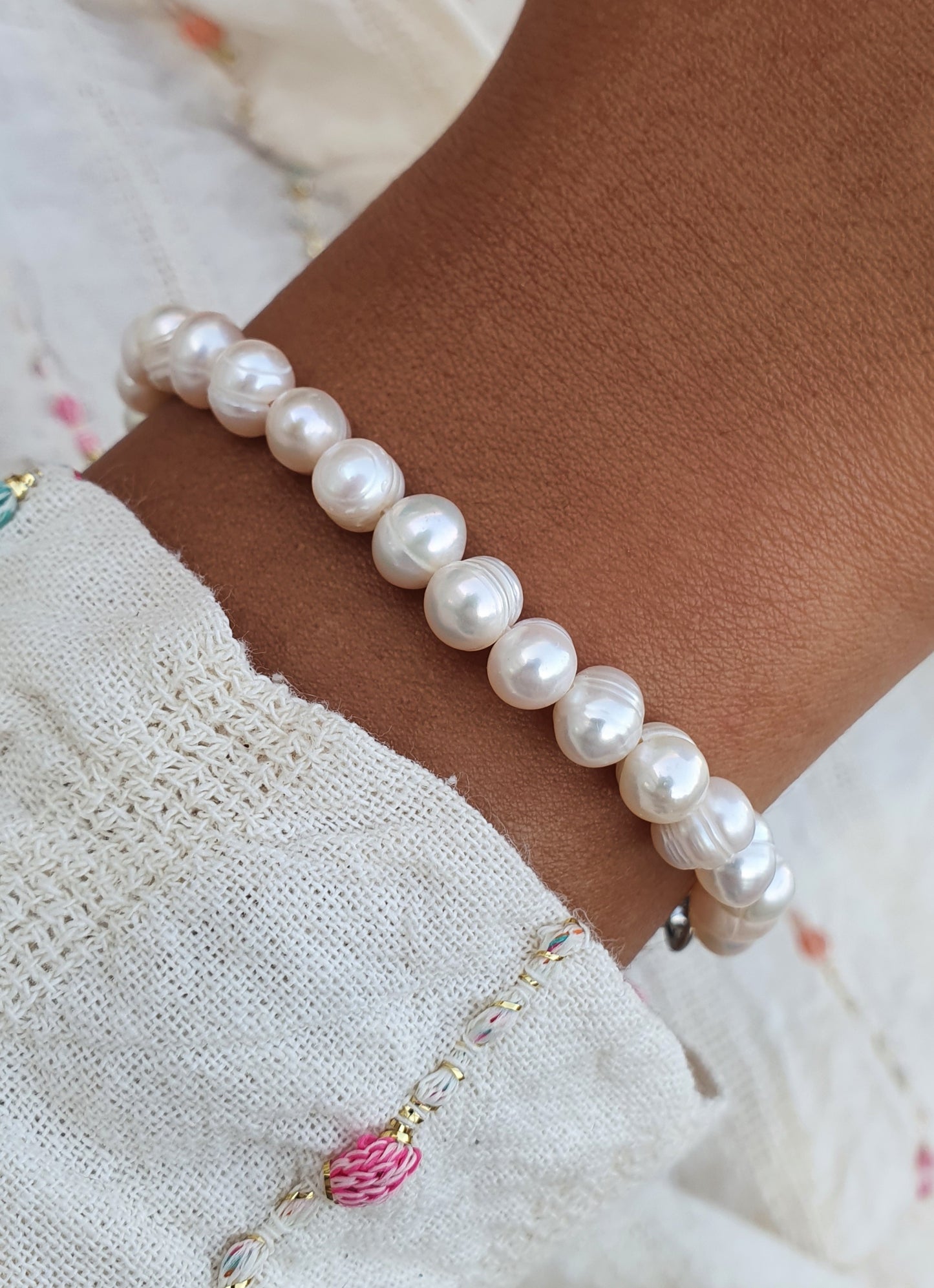 Bracelet perles d'eau douce - argenté