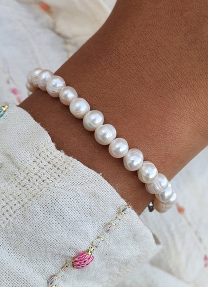 Bracelet perles d'eau douce - argenté