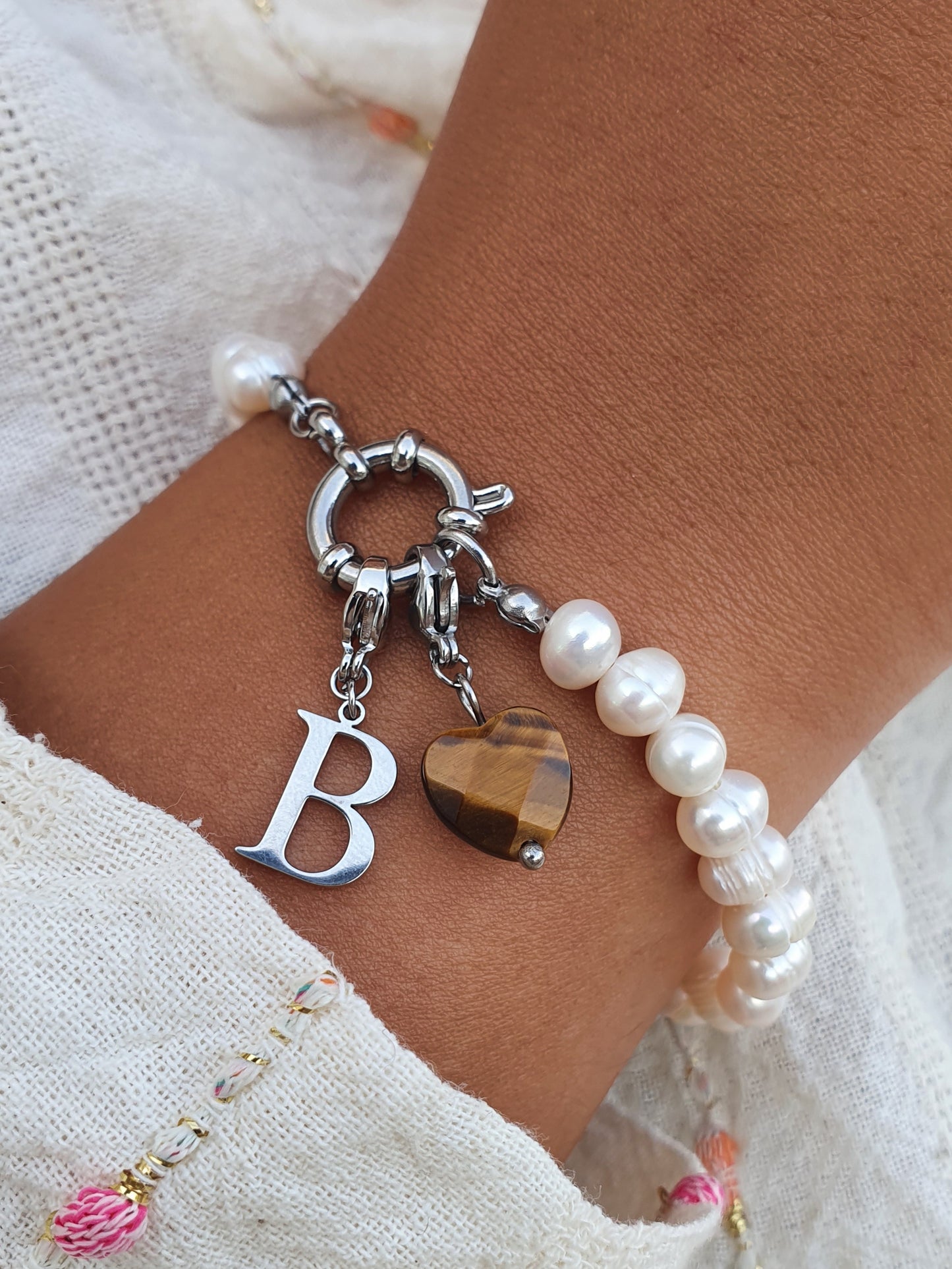 Bracelet perles d'eau douce - argenté