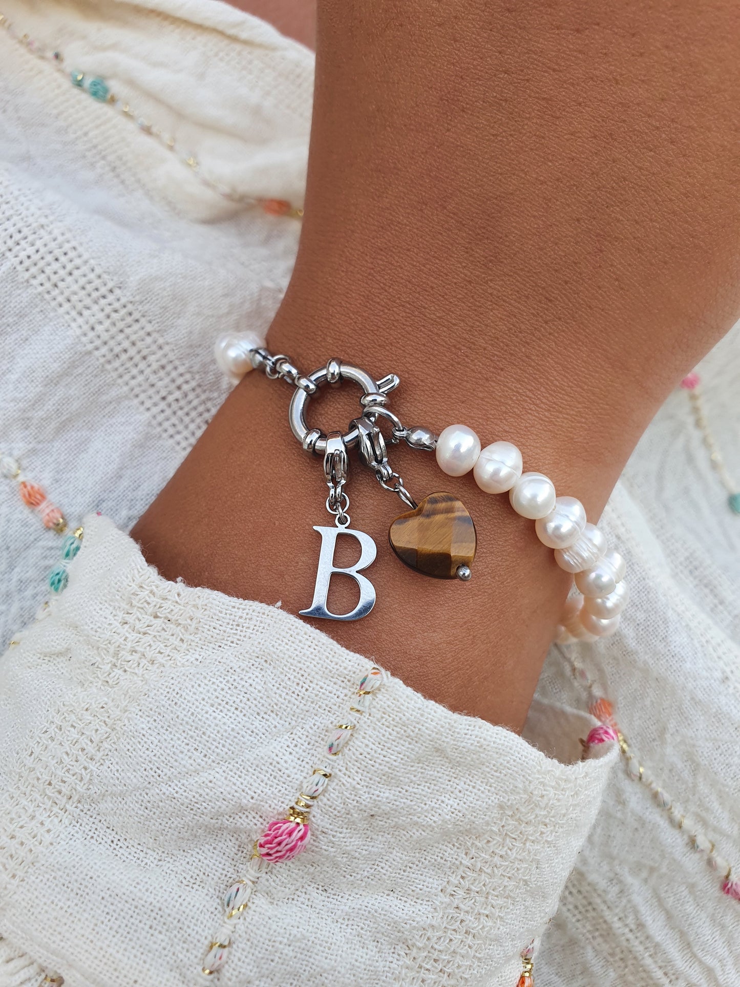 Bracelet perles d'eau douce - argenté