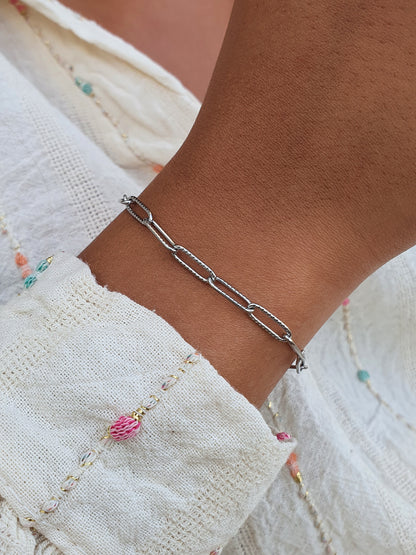 Bracelet maillons striés - argenté