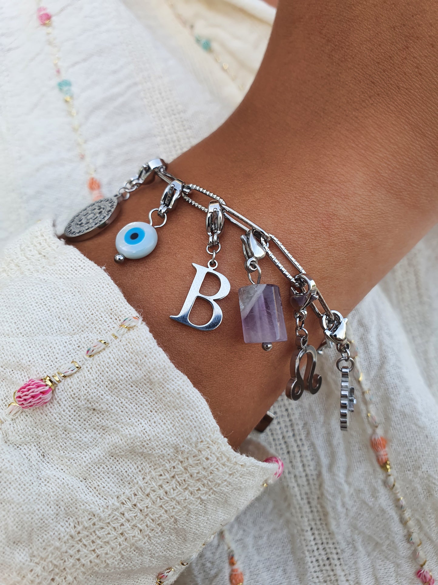 Bracelet maillons striés - argenté