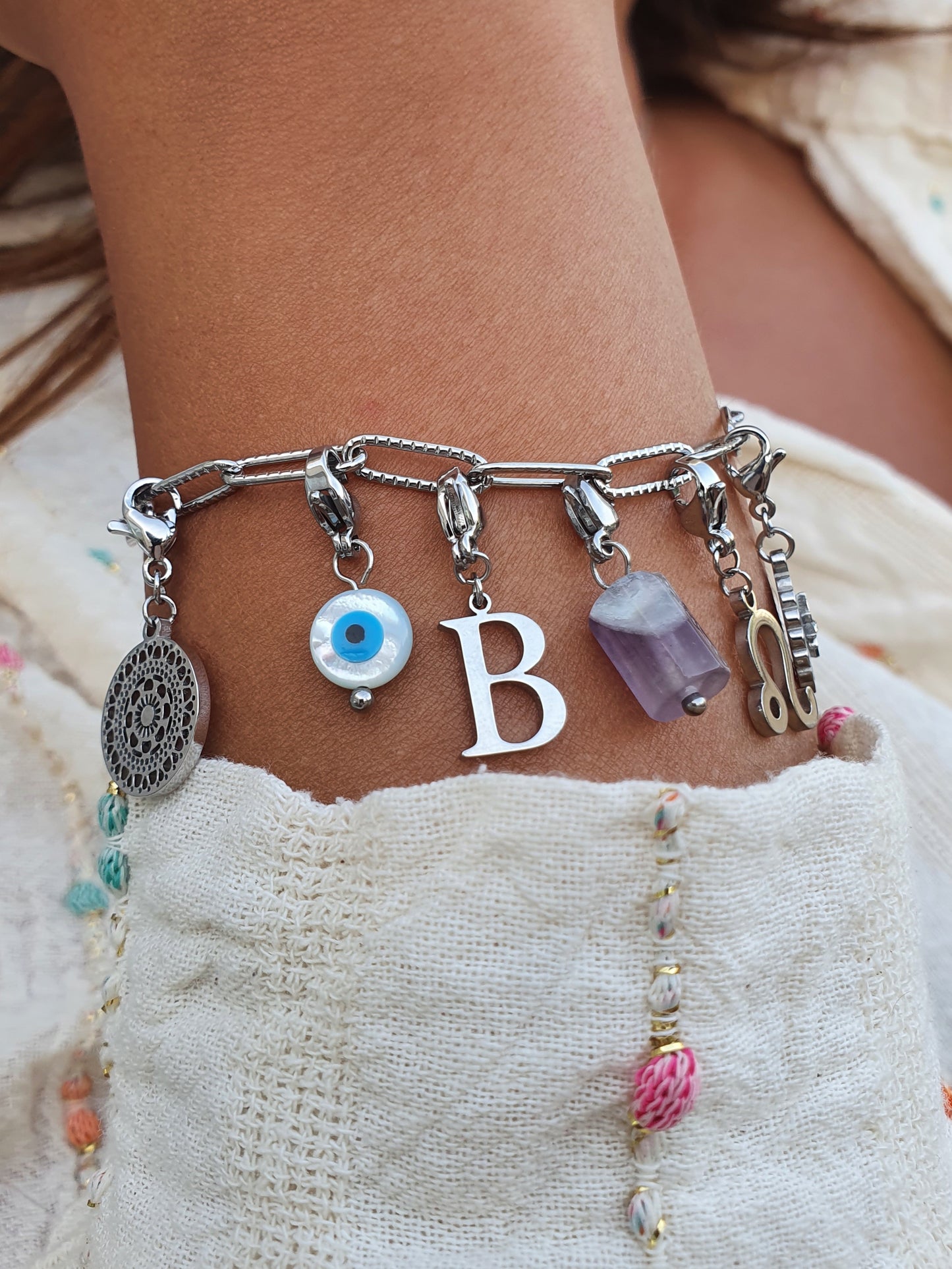 Bracelet maillons striés - argenté