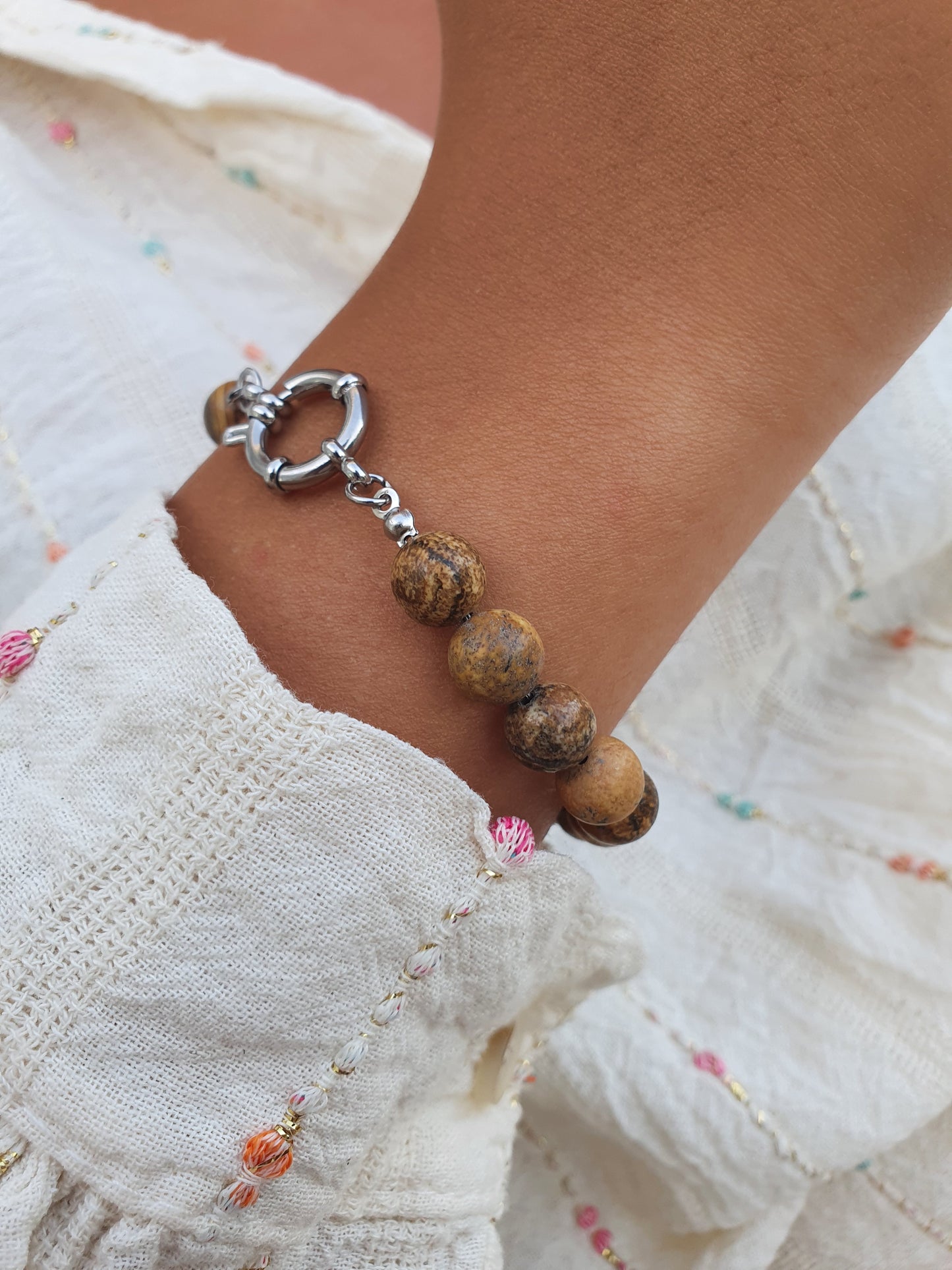 Bracelet perles en bois WOODY (personnalisable) - argenté