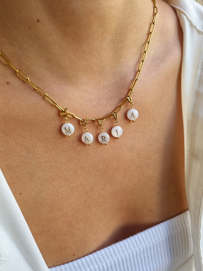 Collier prénom lettres en nacre - Doré