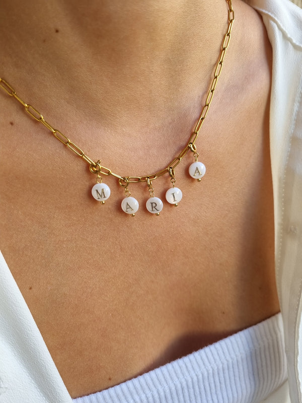 Collier prénom lettres en nacre - Doré