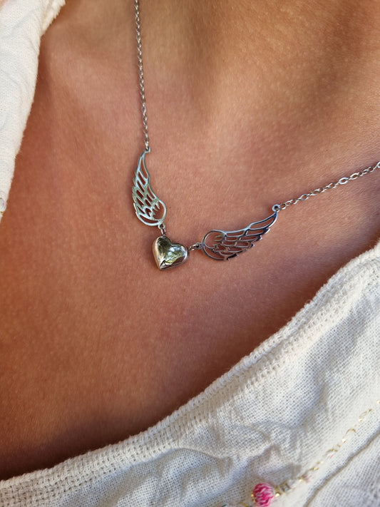 Collier coeur ailé - argenté