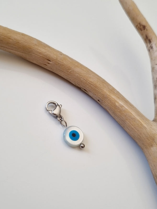 Charm oeil en nacre - argenté