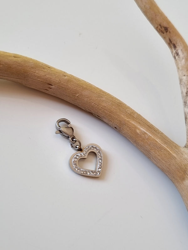 Charm coeur zircons - argenté