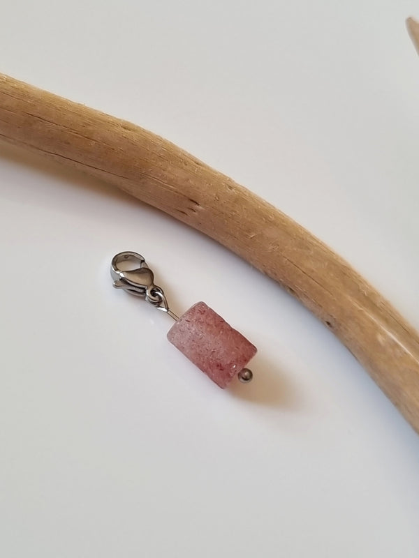 Charm cylindre | quartz de pastèque - argenté