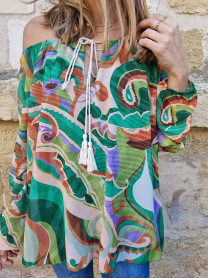 Blouse imprimés verts