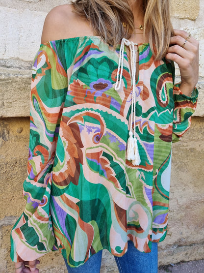 Blouse imprimés verts