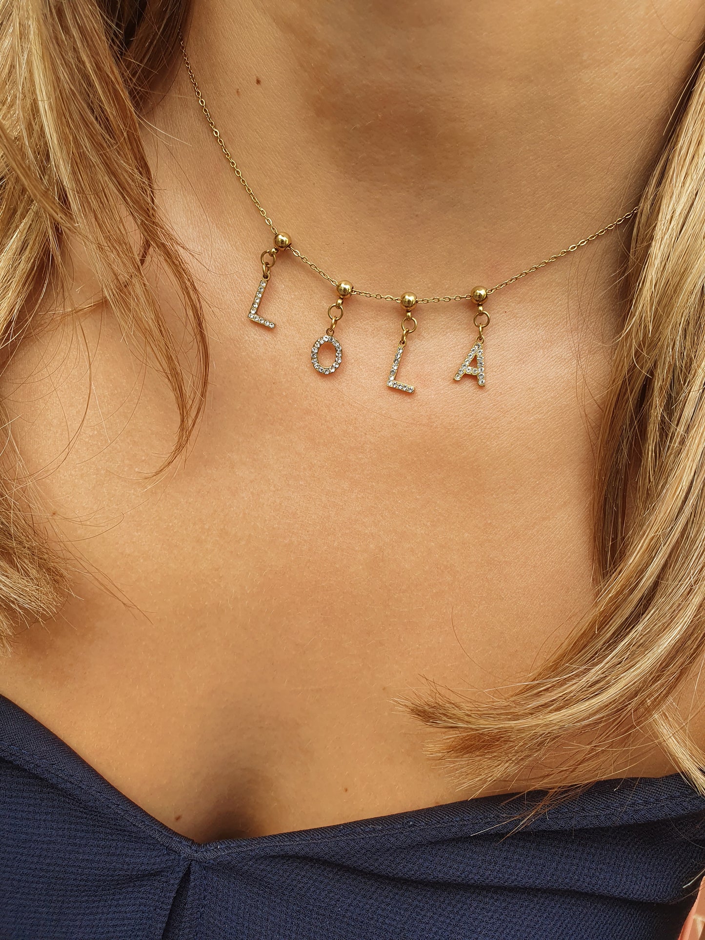Collier prénom lettres amovibles - doré