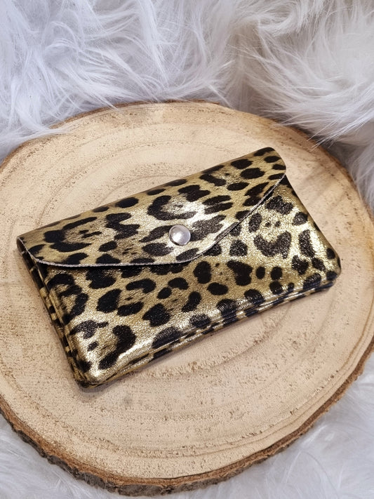 Portefeuille en cuir - léopard métallisé clair