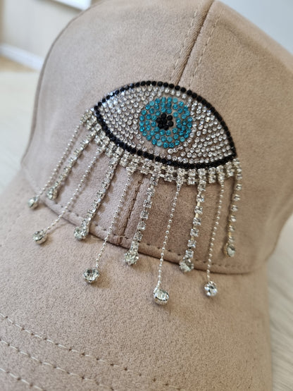 Casquette beige oeil strass