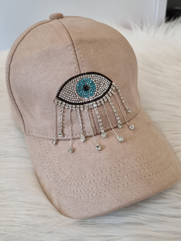 Casquette beige oeil strass