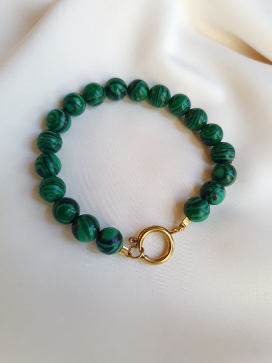 Bracelet perles Malachite (personnalisable) - doré