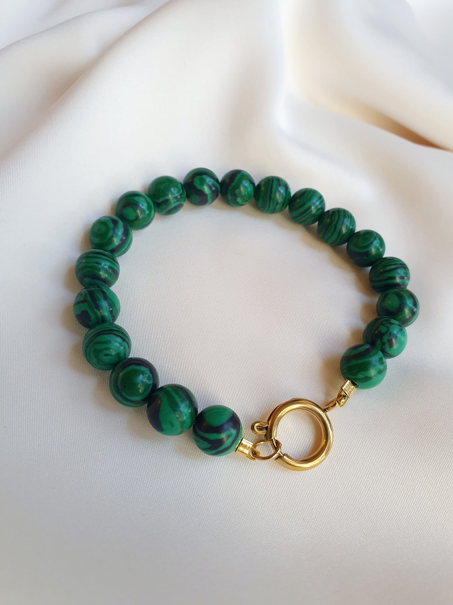 Bracelet perles Malachite (personnalisable) - doré