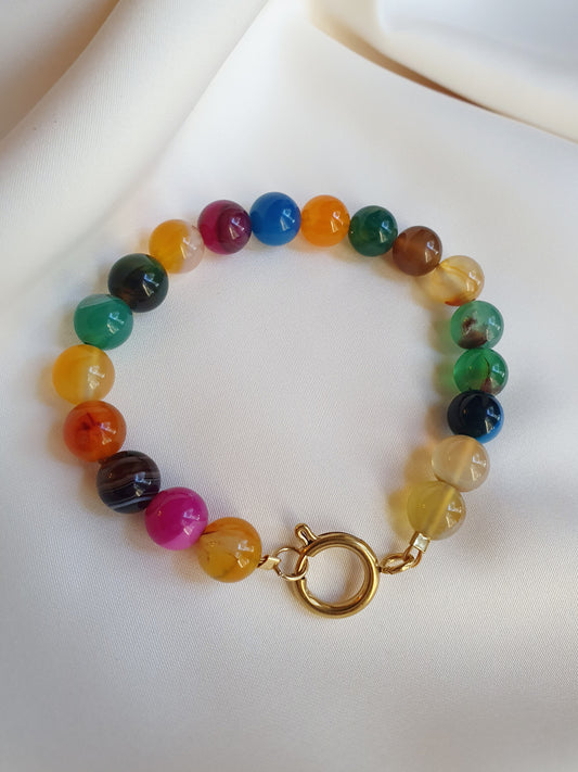 Bracelet perles Agate multicolore (personnalisable) - doré