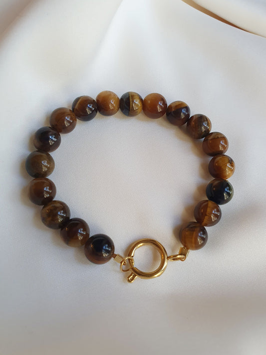 Bracelet perles Œil de tigre (personnalisable) - doré
