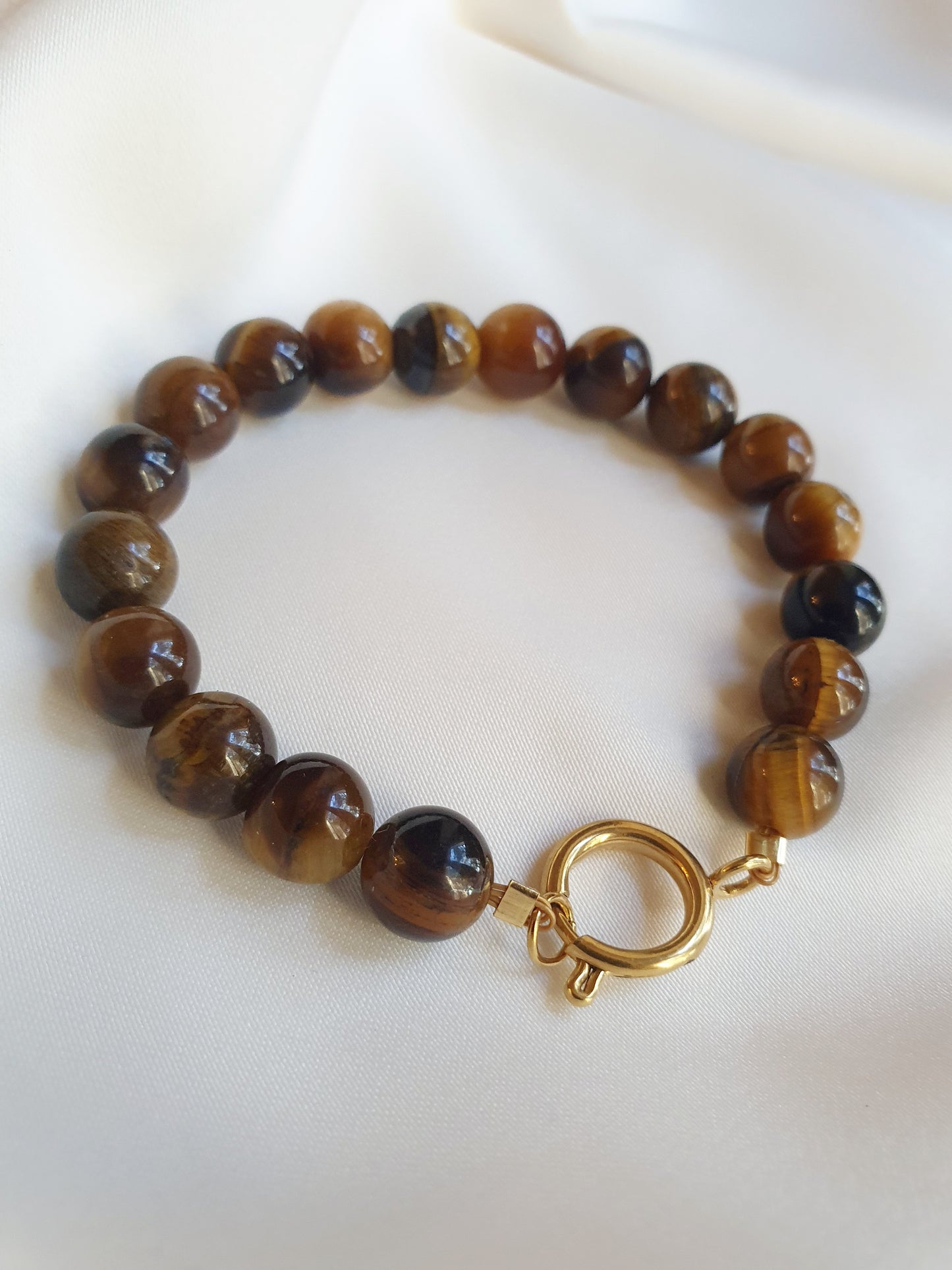 Bracelet perles Œil de tigre (personnalisable) - doré