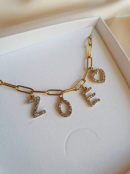 Bracelet prénom strass - doré