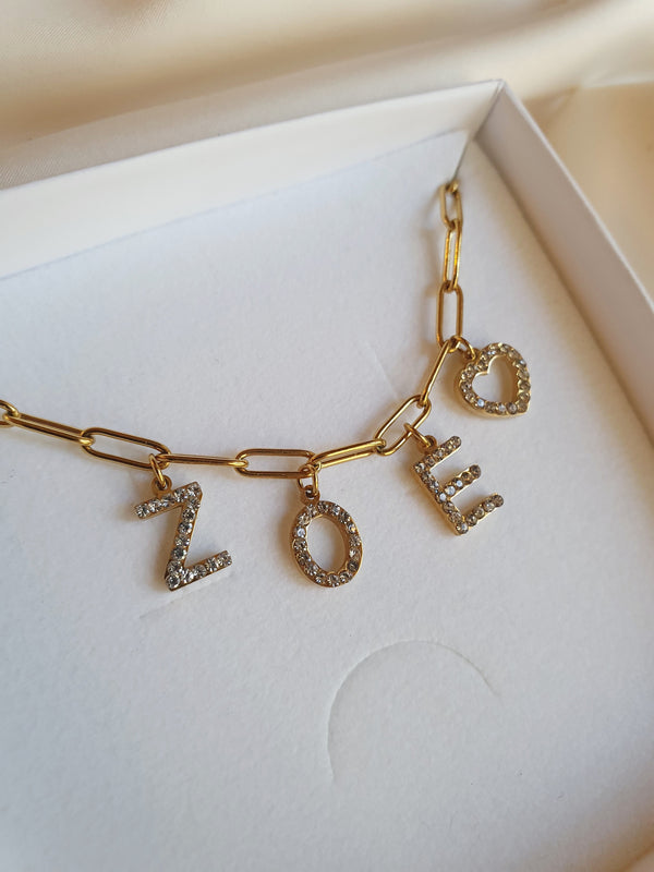 Bracelet prénom strass - doré