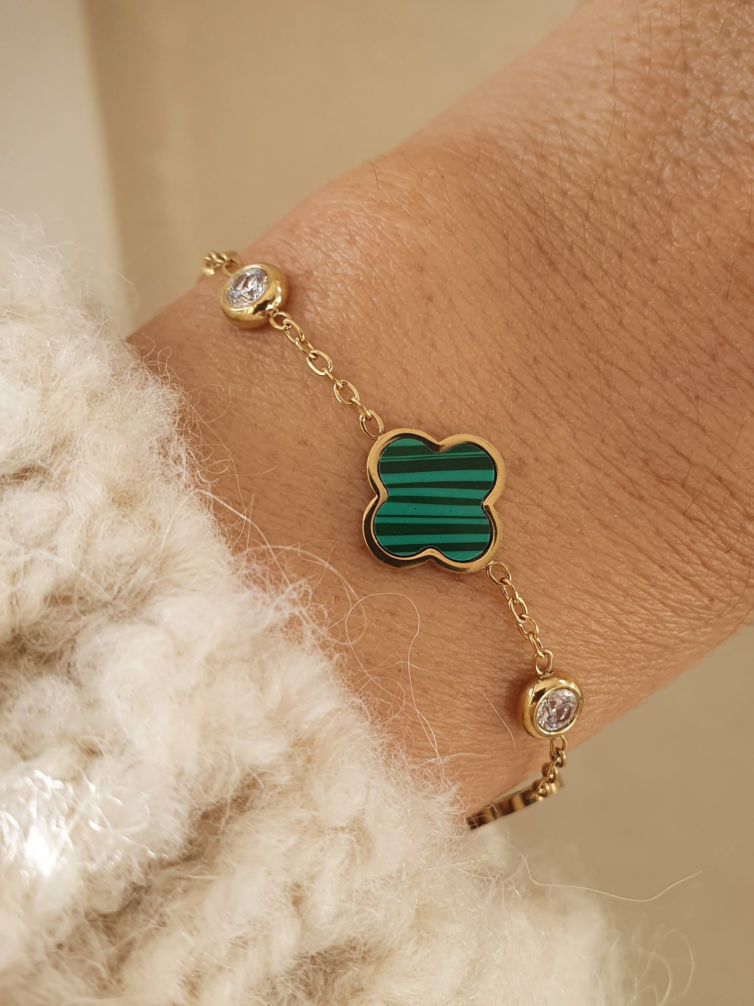 Bracelet trèfle & zircons - doré/vert – LauVéA Boutique