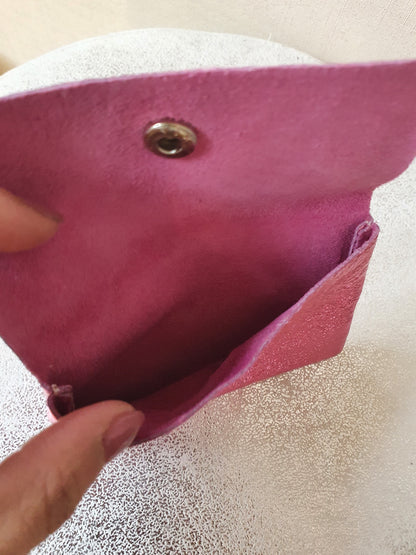 Porte-cartes/monnaie en cuir - rose métallisé