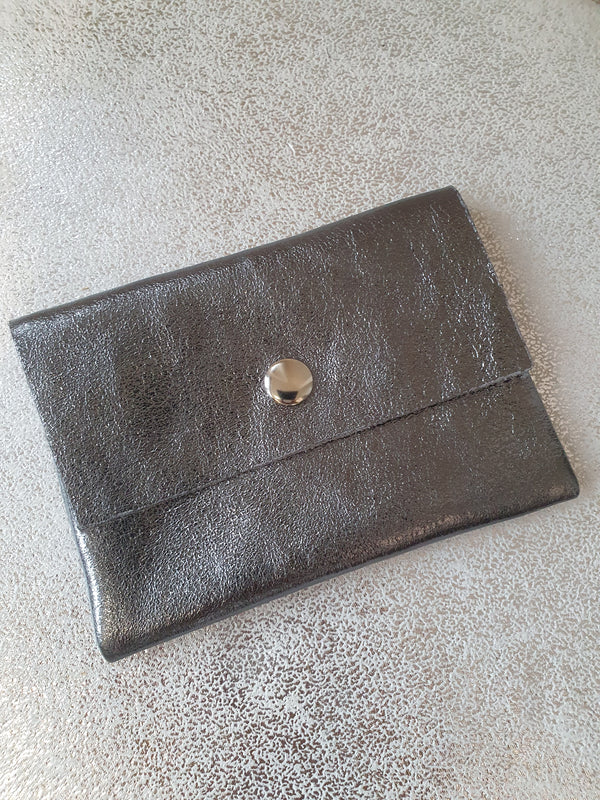 Porte-cartes/monnaie en cuir - gris métallisé