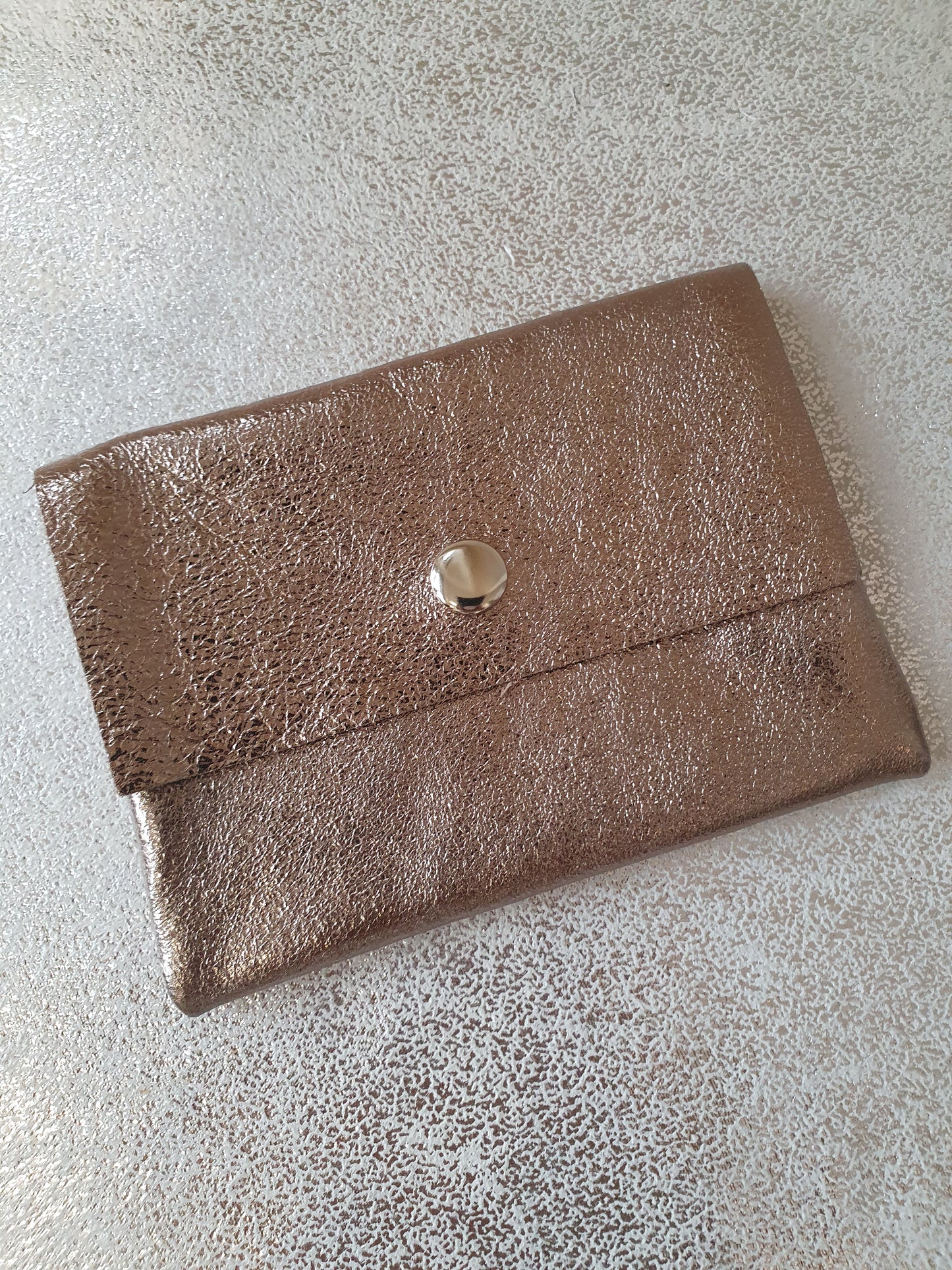 Porte-cartes/monnaie en cuir - bronze métallisé