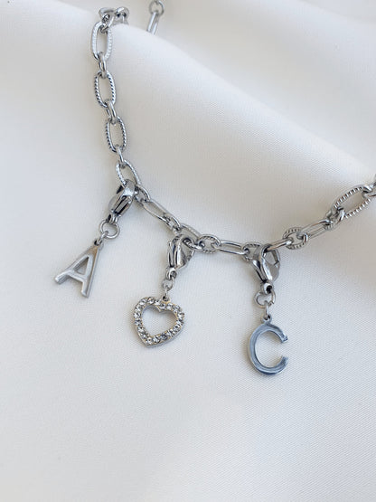 Bracelet petits maillons striés (personnalisable) - argenté