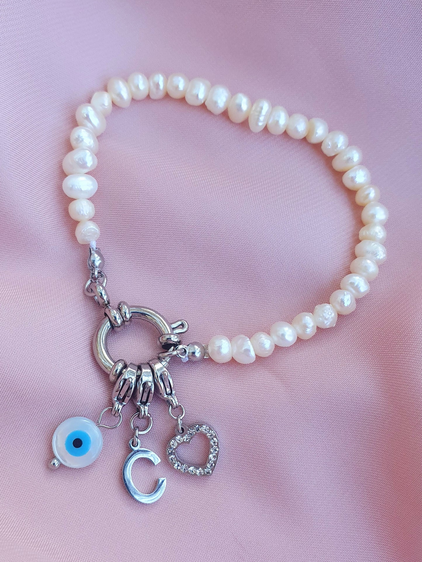 Bracelet perles d'eau douce (personnalisable) - argenté