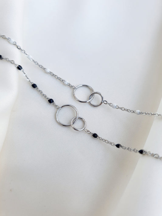 Bracelet double anneau & petites perles - argenté/coloris au choix