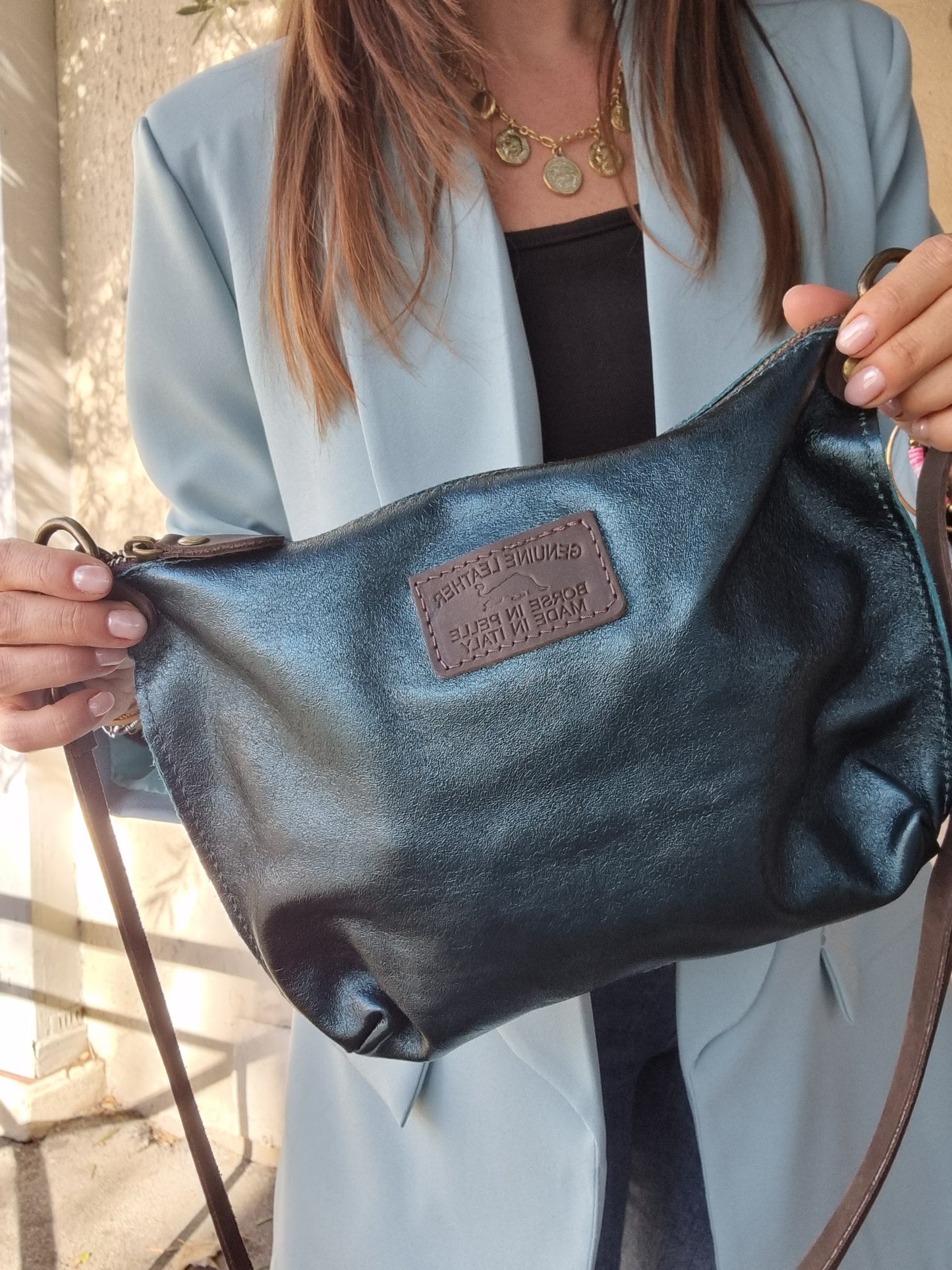 Sac à bandouière en cuir véritable - bleu (dernière unité en stock)