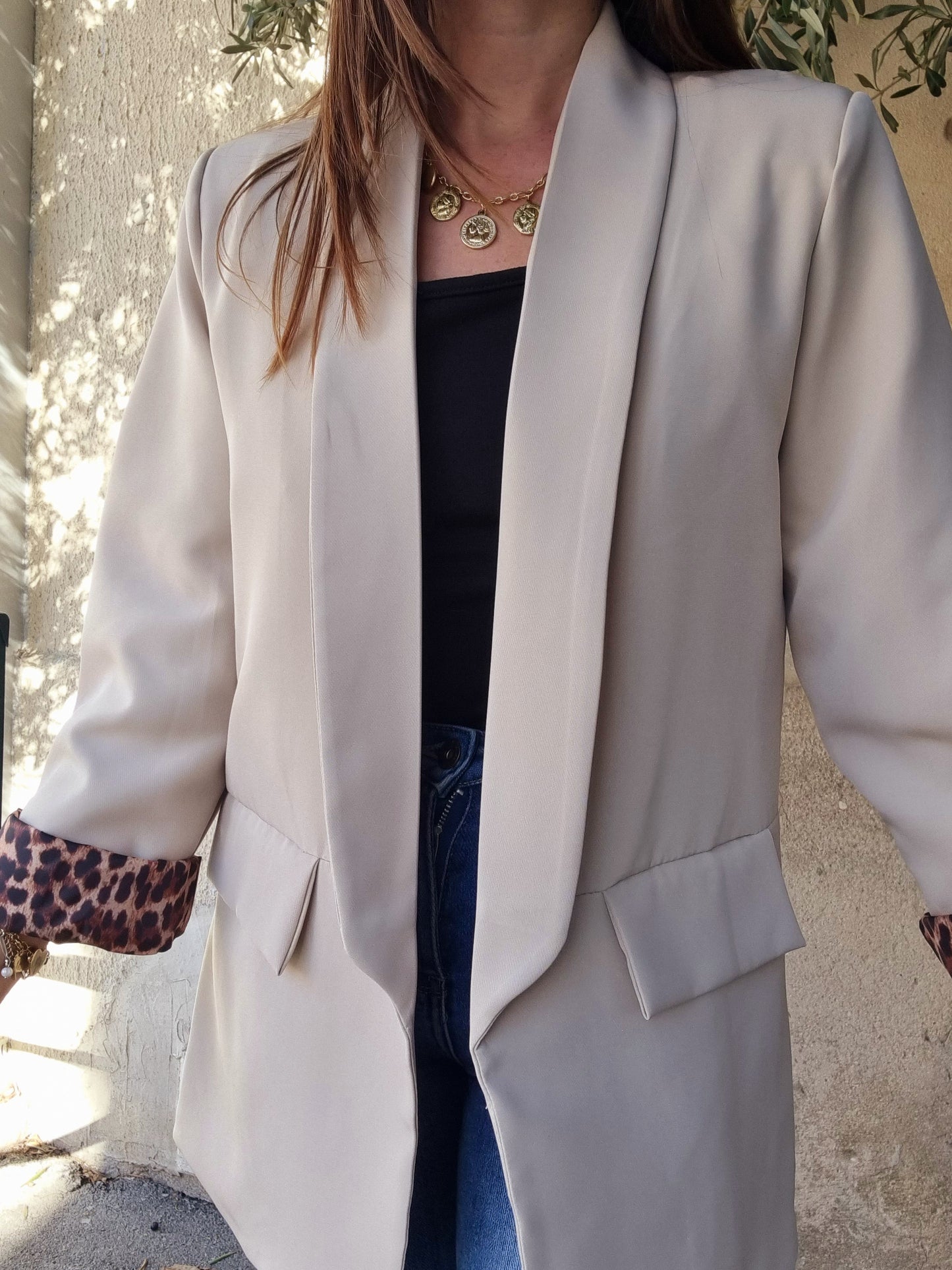 Blazer à revers léopard - Beige (dernière unité en stock)