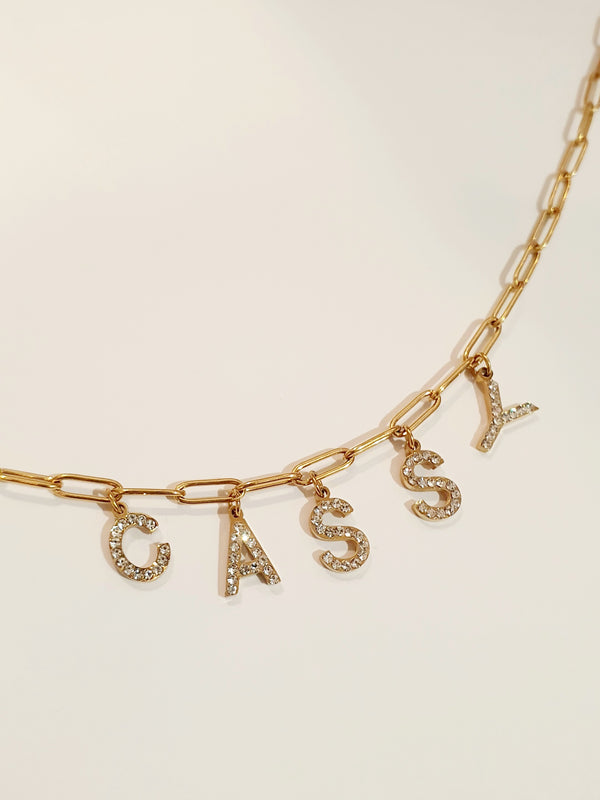 Collier prénom strass - doré