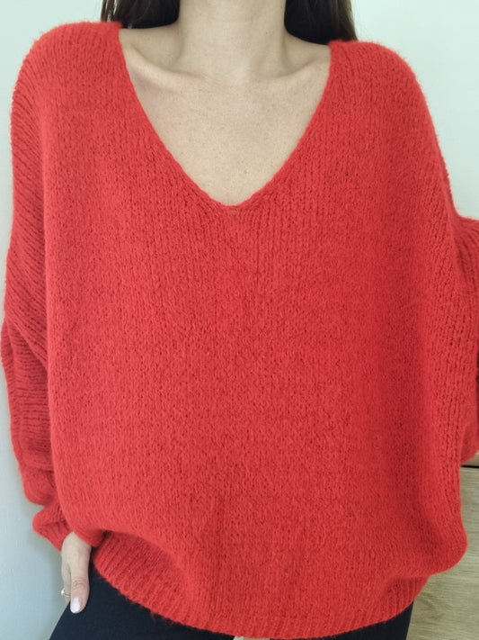 Pull maille rouge