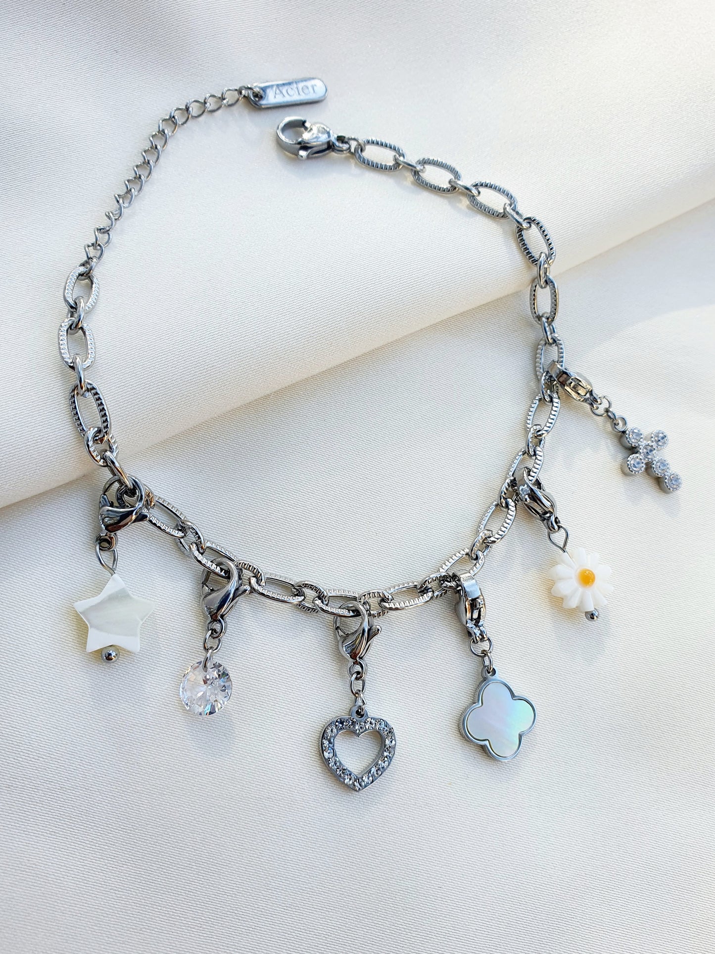 Bracelet petits maillons striés (personnalisable) - argenté
