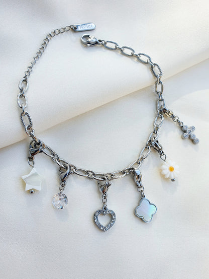 Bracelet petits maillons striés (personnalisable) - argenté