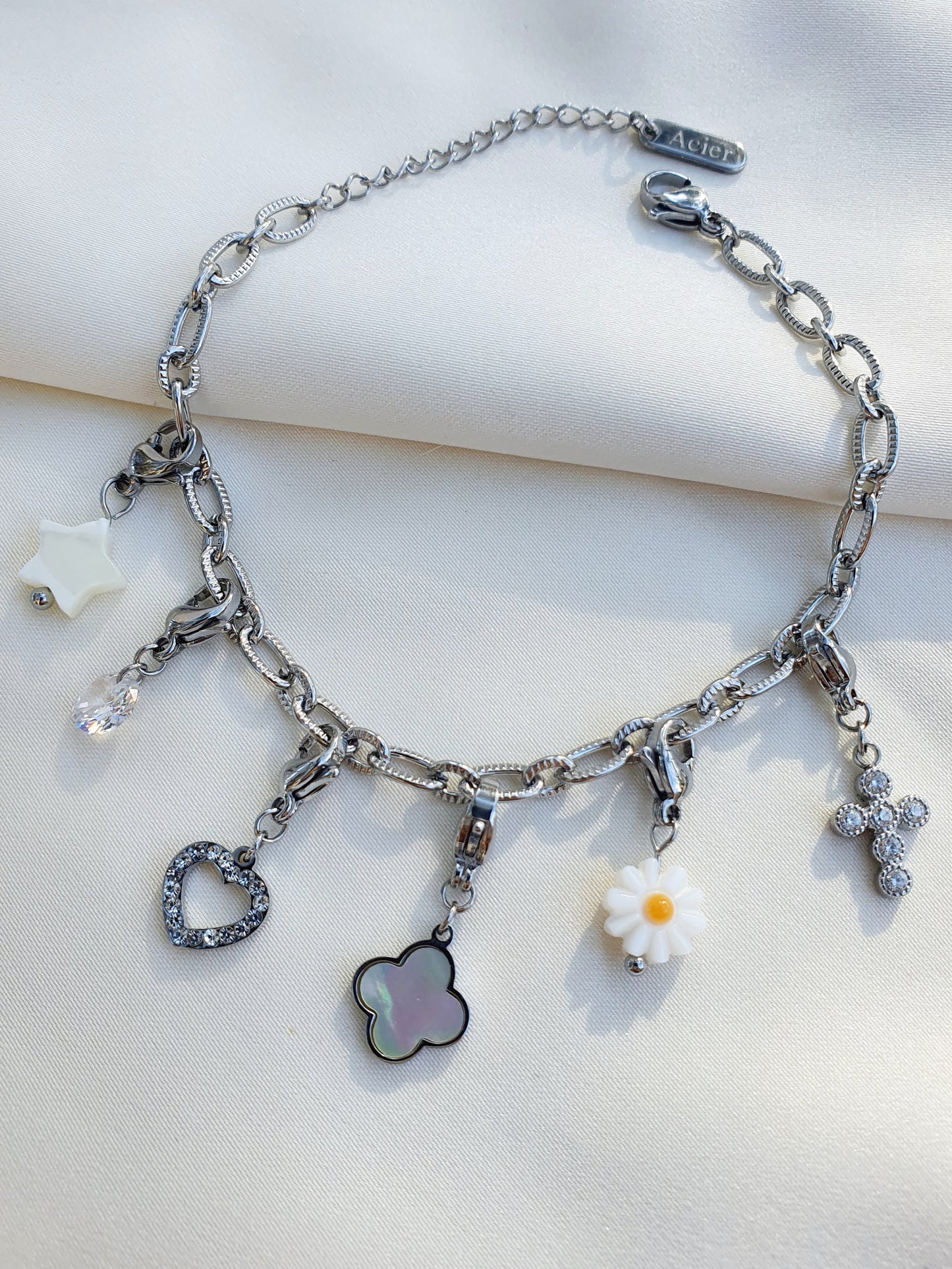 Bracelet petits maillons striés (personnalisable) - argenté