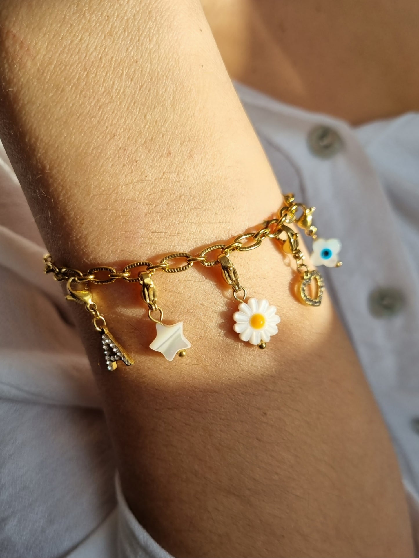 Bracelet petits maillons striés (personnalisable) - doré
