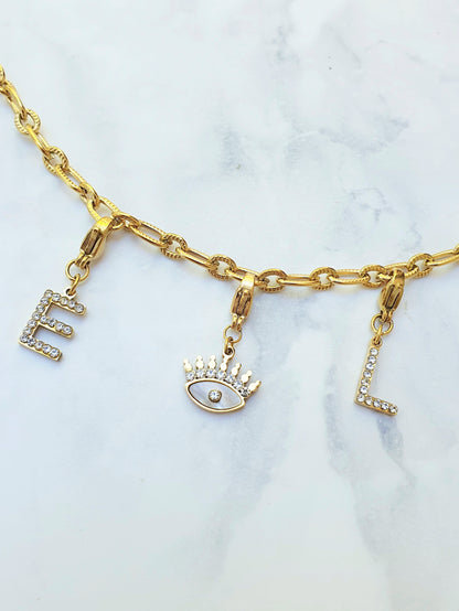 Charms lettres initiales strass - zircons/doré