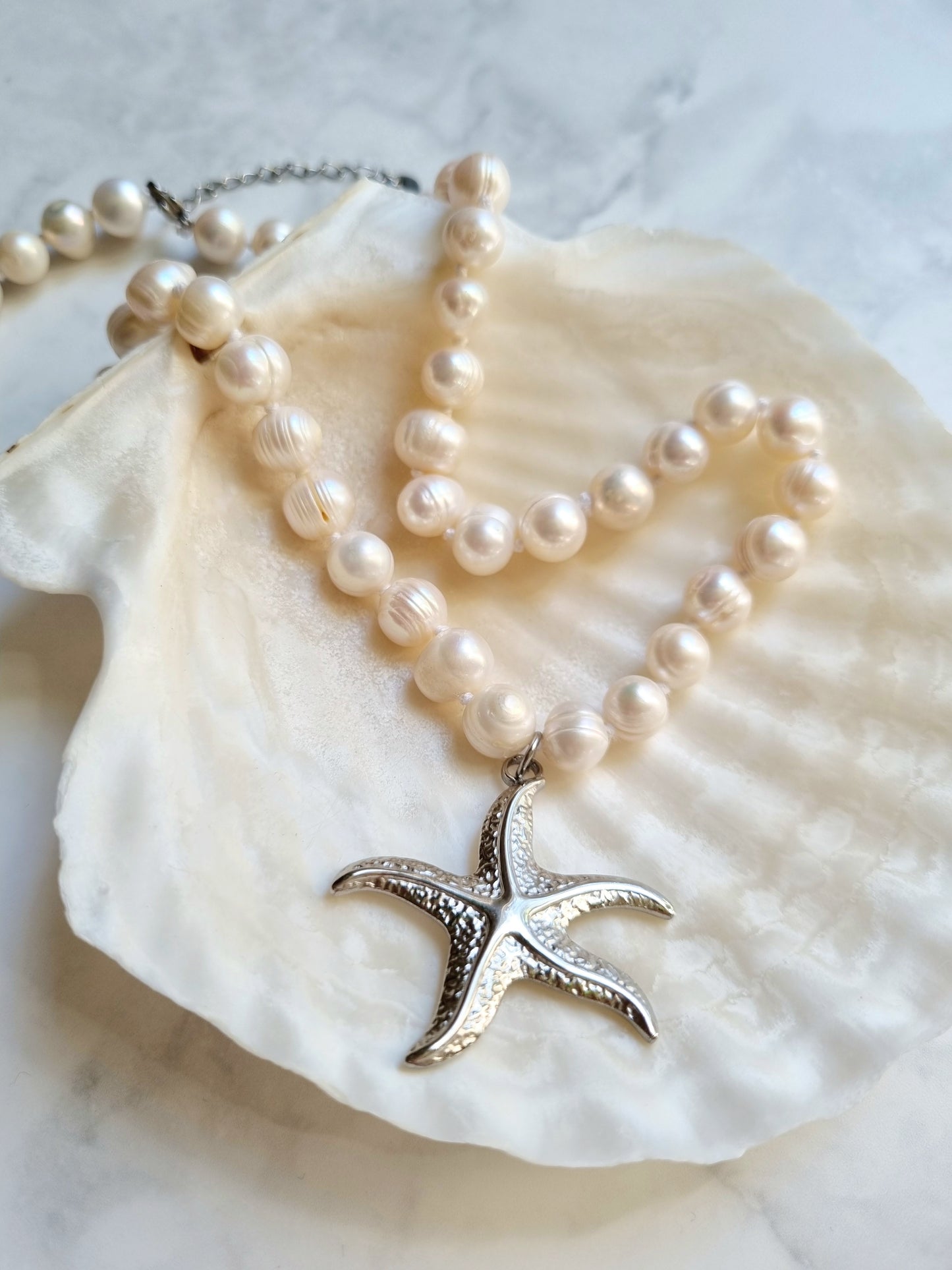 Collier perles d'eau douce & étoile de mer ARIELLA - argenté