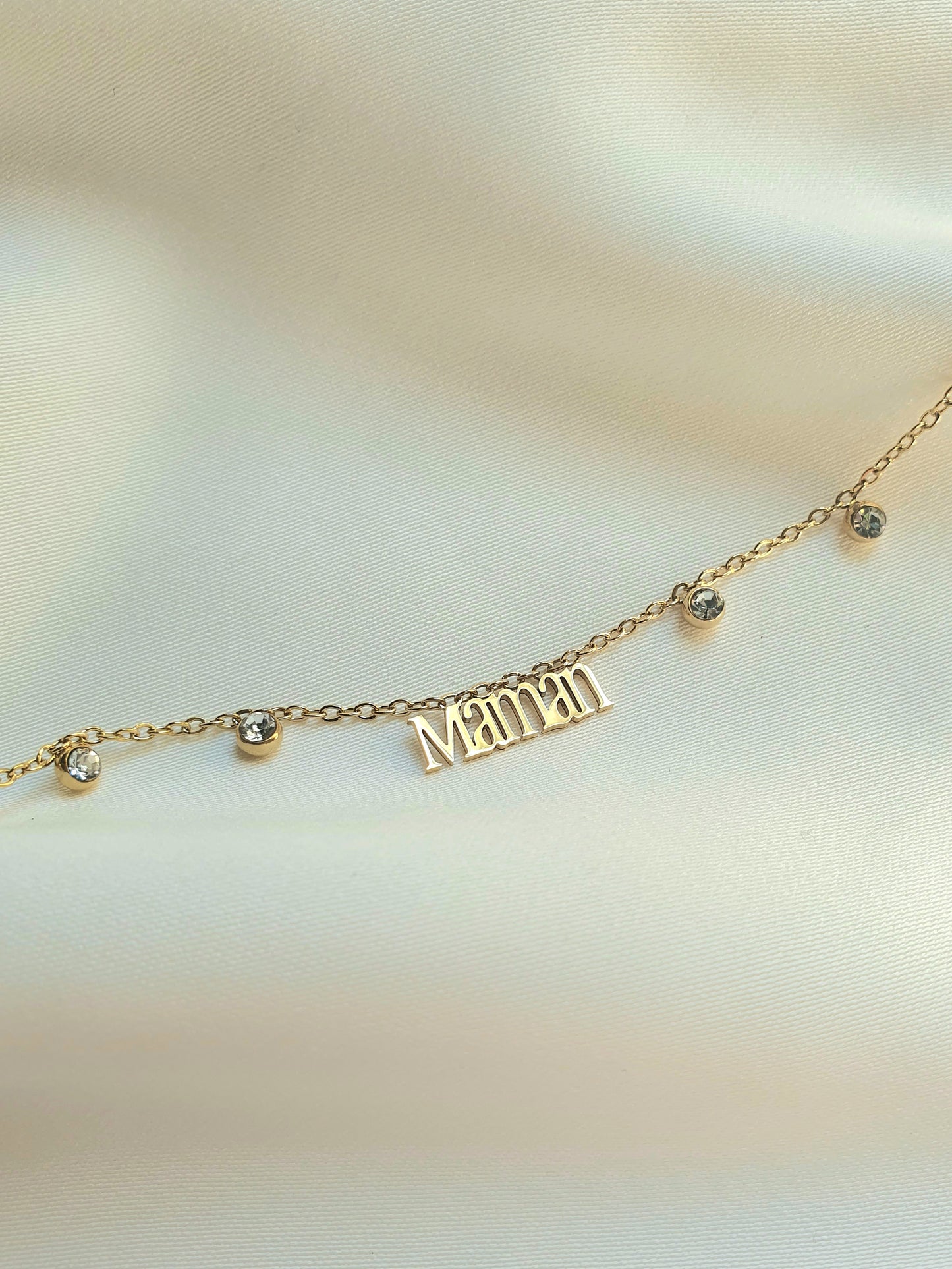 Bracelet "Maman" & zircons - doré