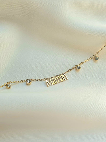 Bracelet "Maman" & zircons - doré