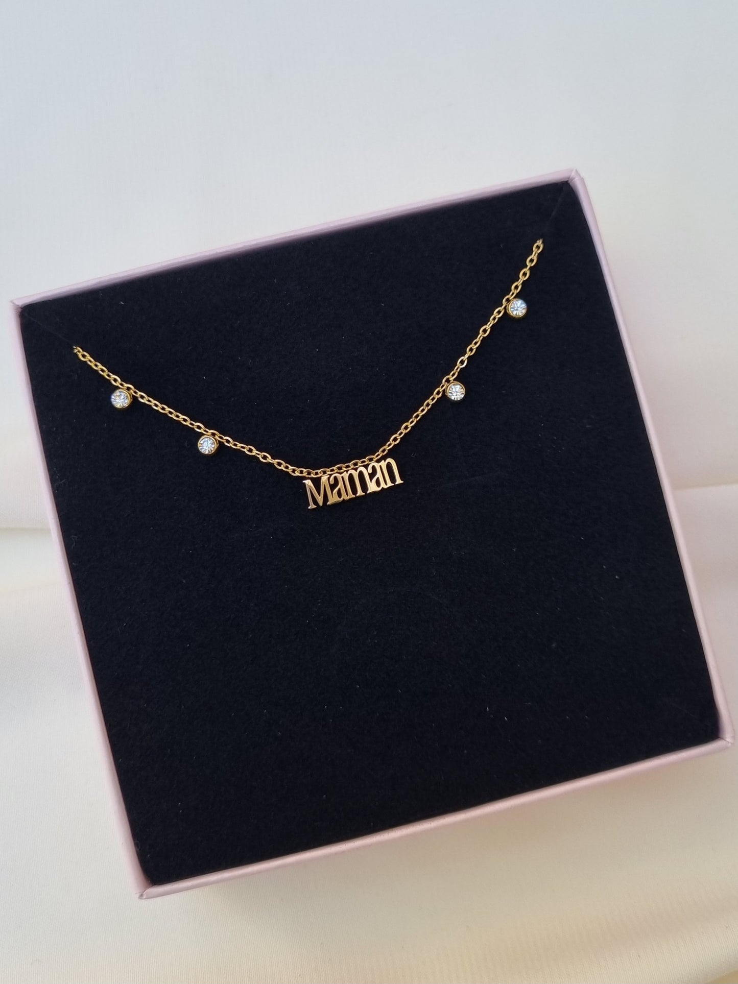 Collier "Maman" & zircons - doré