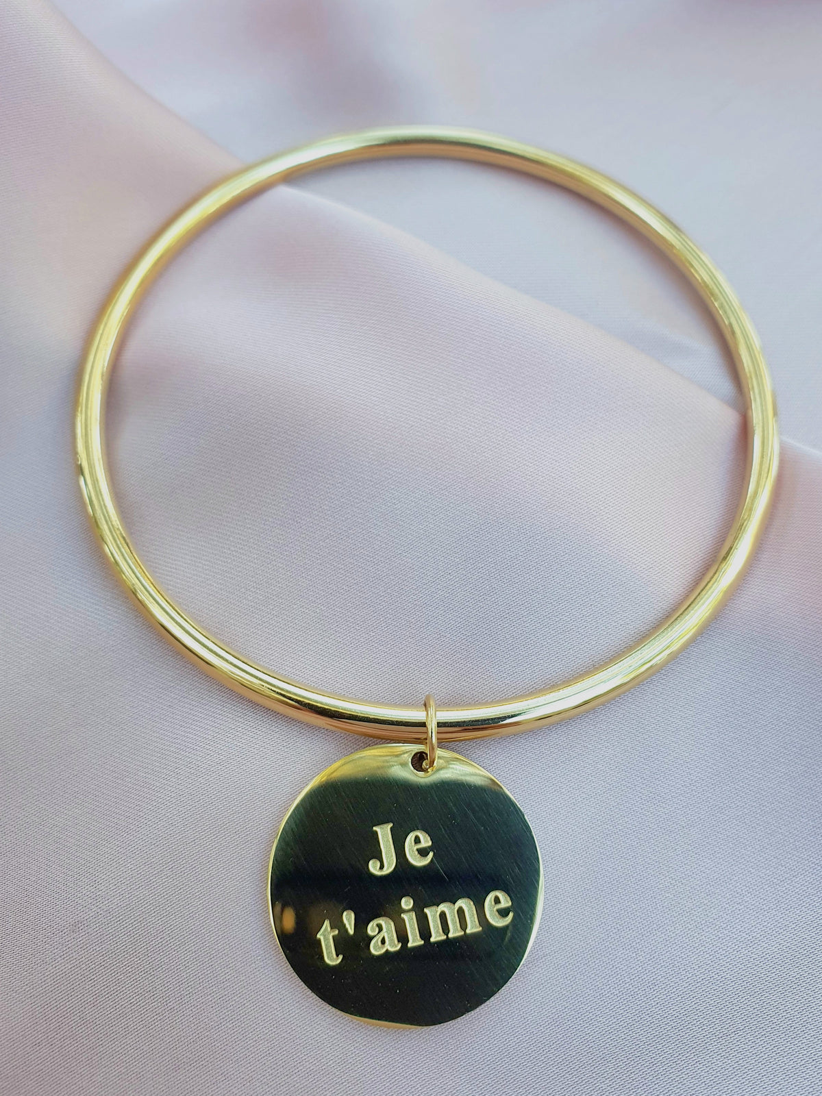 Jonc breloque message gravure JE T'AIME - doré