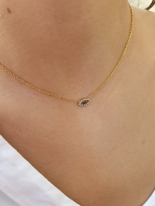 Collier oeil strass - doré