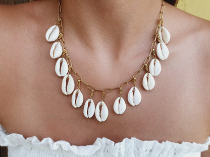 Collier multi-charms coquillages cauris naturels - Coloris au choix